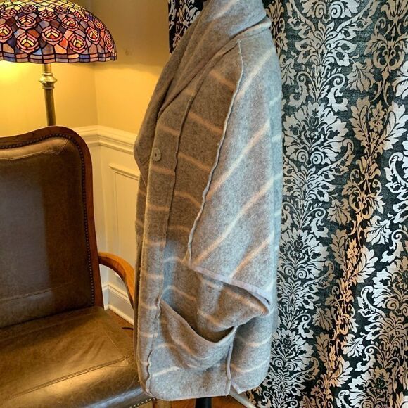 Free People Wool gray and cream strip poncho cape jacket - Picture 10 of 12